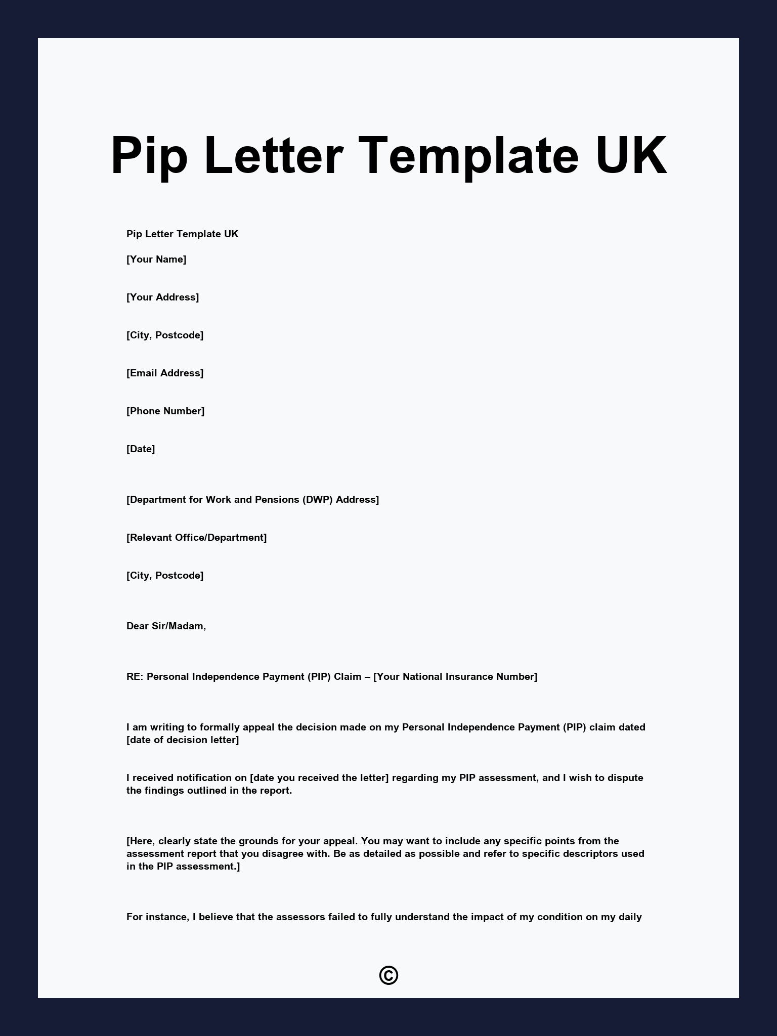 Pip Letter Template UK