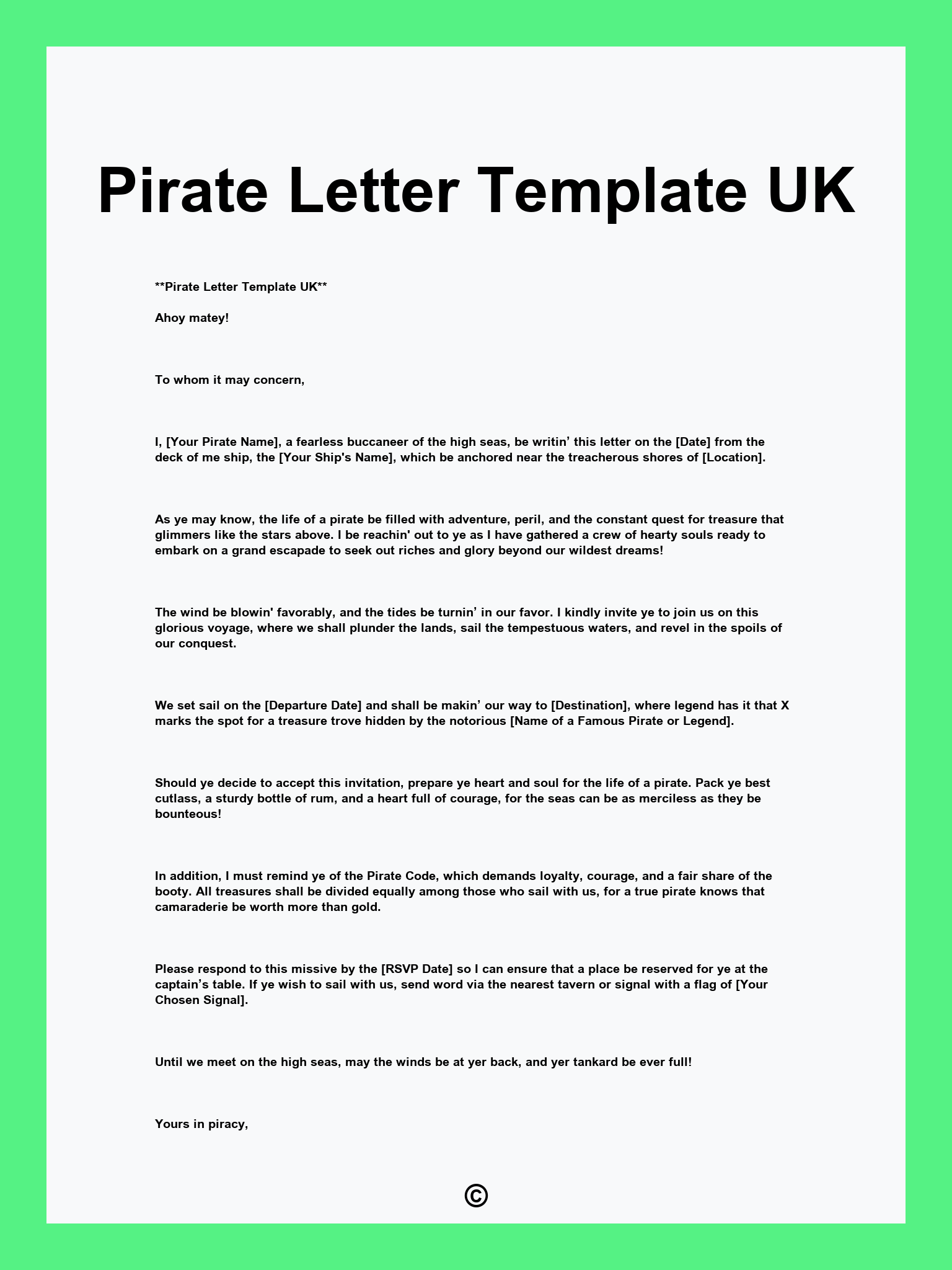 Pirate Letter Template UK