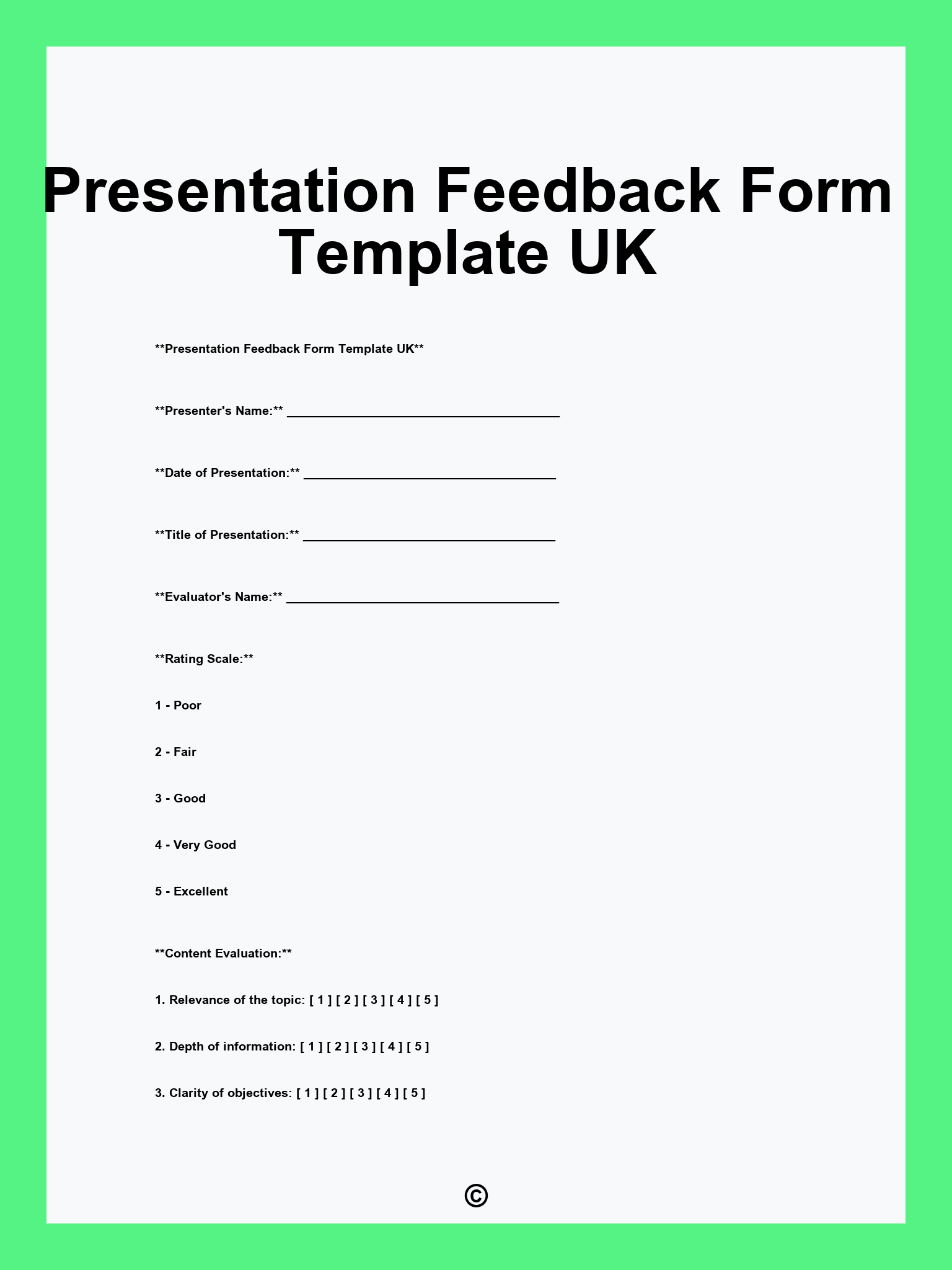 Presentation Feedback Form Template UK
