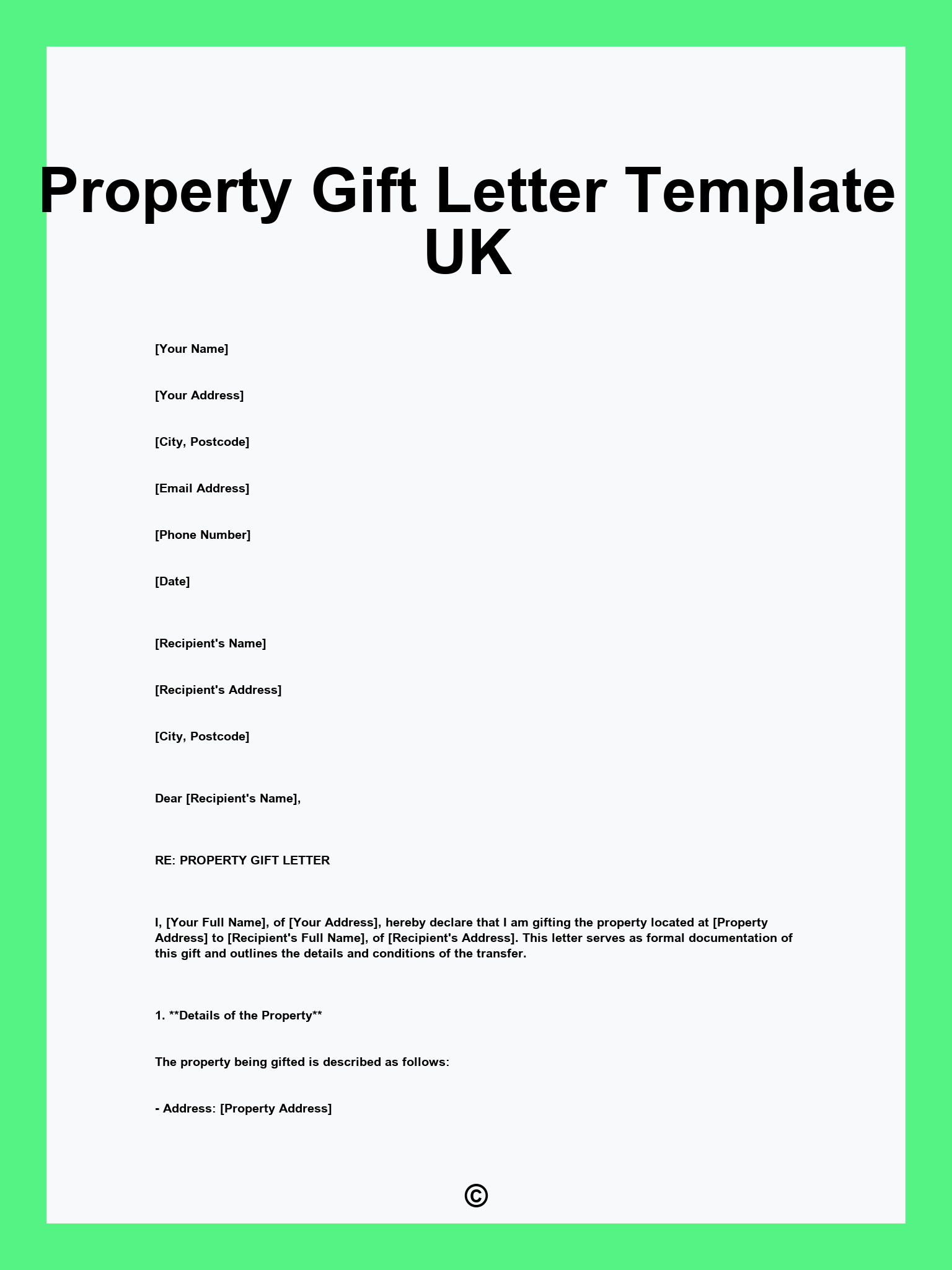 Property Gift Letter Template UK