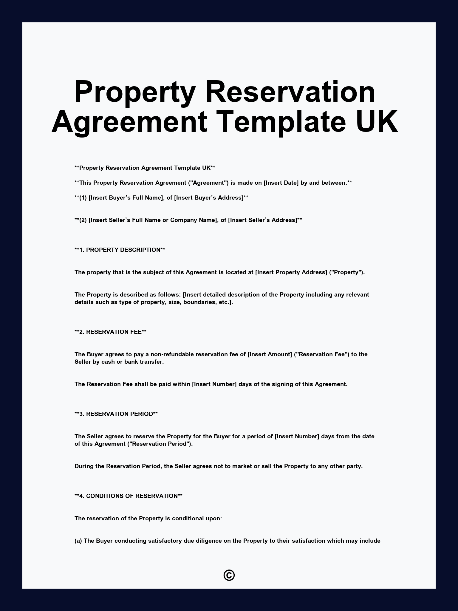 Property Reservation Agreement Template UK