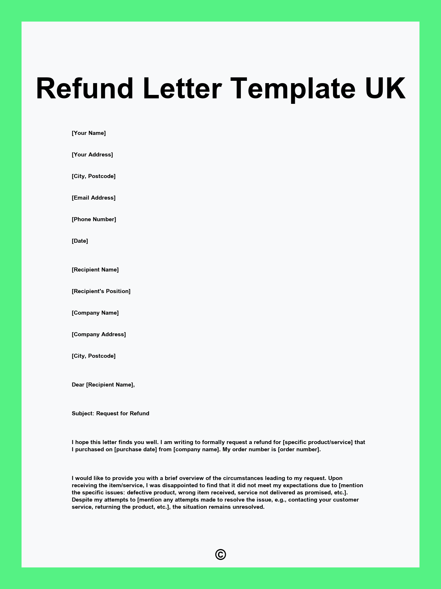 Refund Letter Template UK