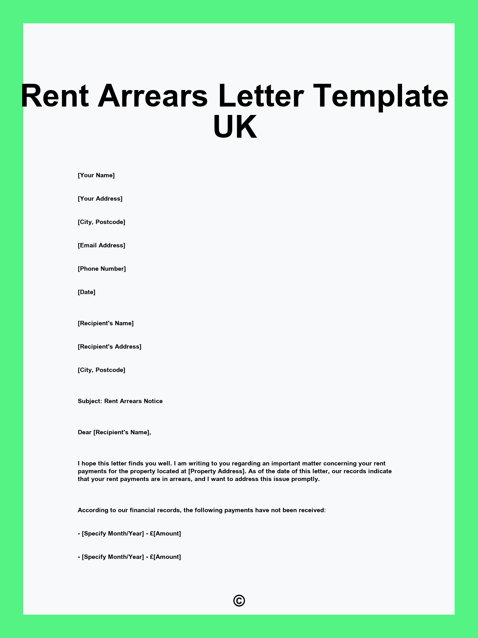 Rent Arrears Letter Template UK