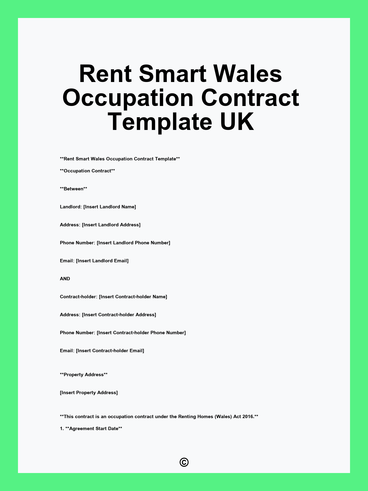 Rent Smart Wales Occupation Contract Template UK