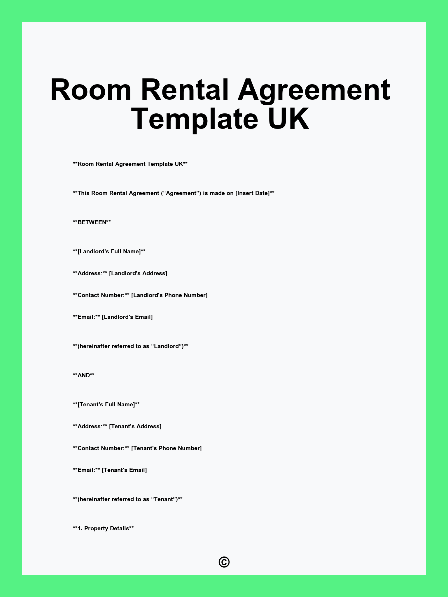 Room Rental Agreement Template UK