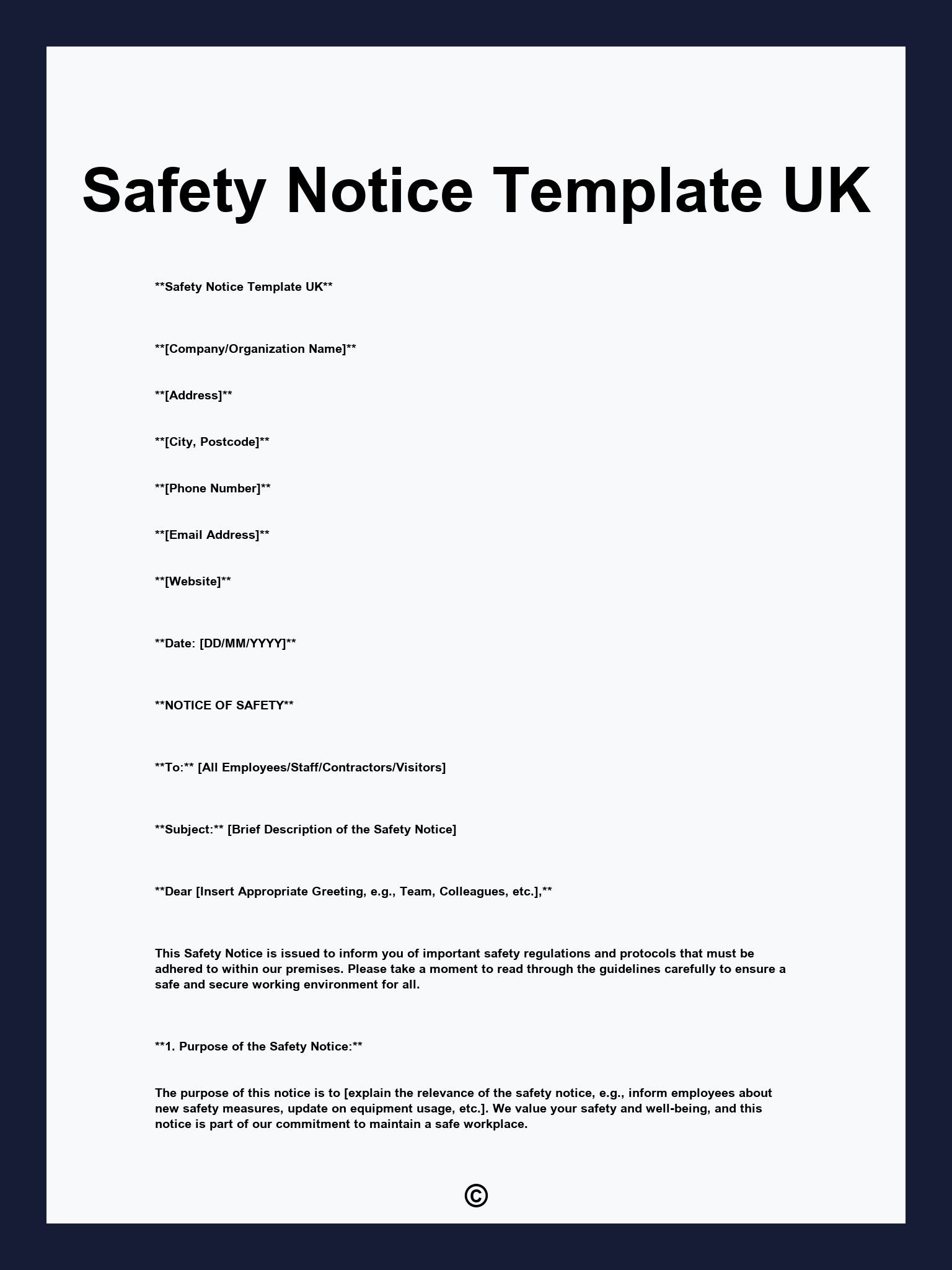 Safety Notice Template UK