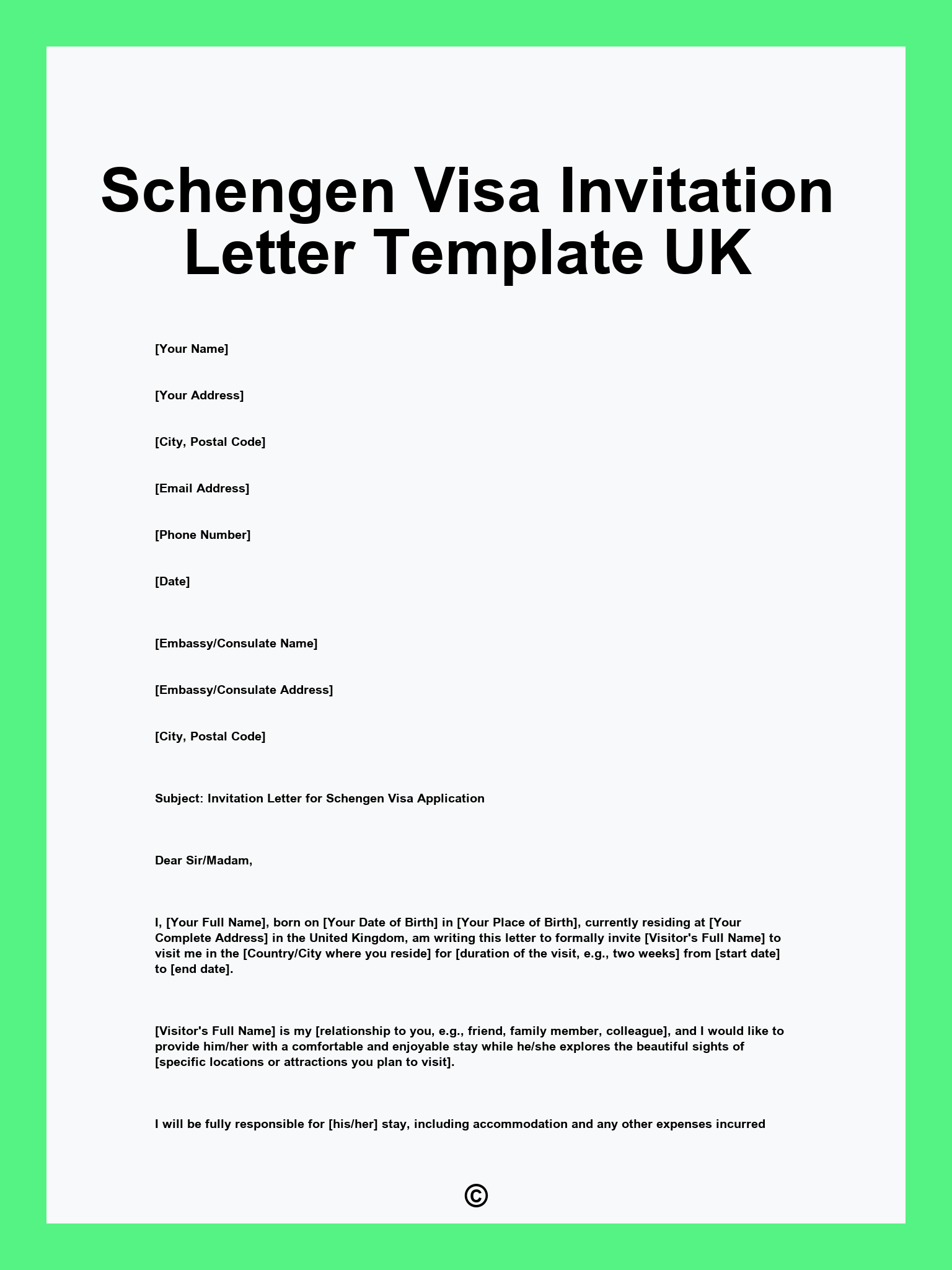 Schengen Visa Invitation Letter Template UK