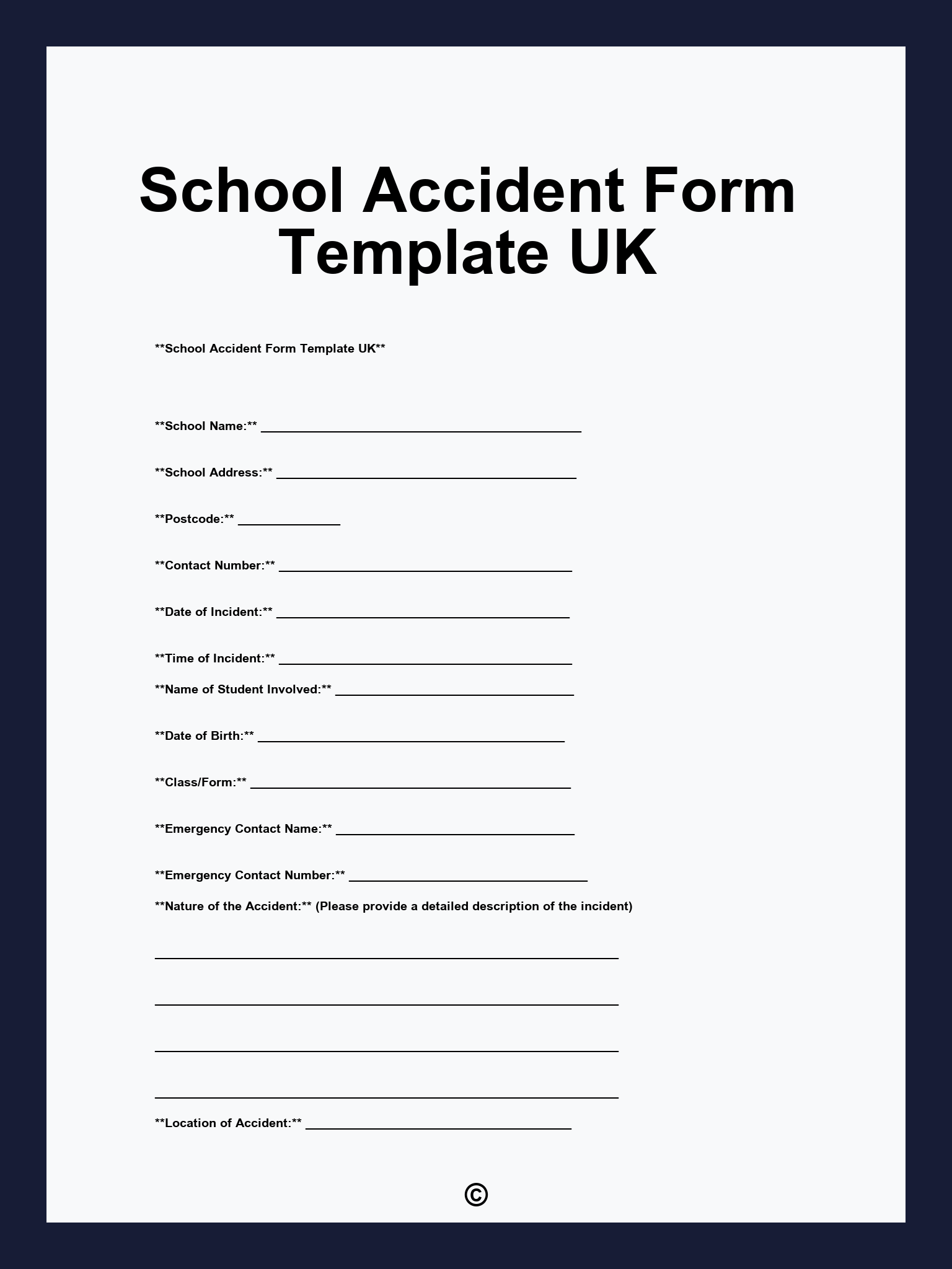 School Accident Form Template UK