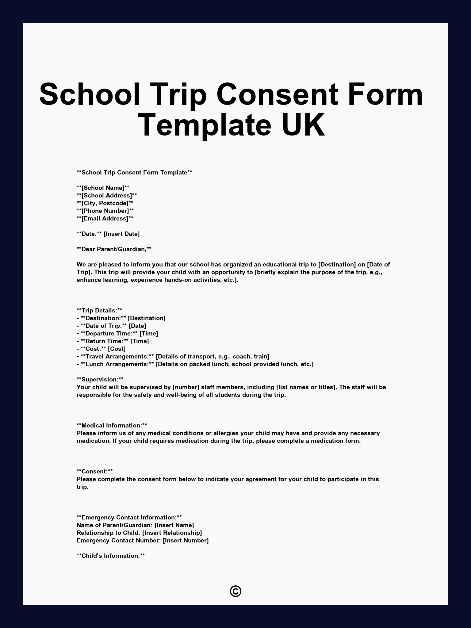School Trip Consent Form Template UK