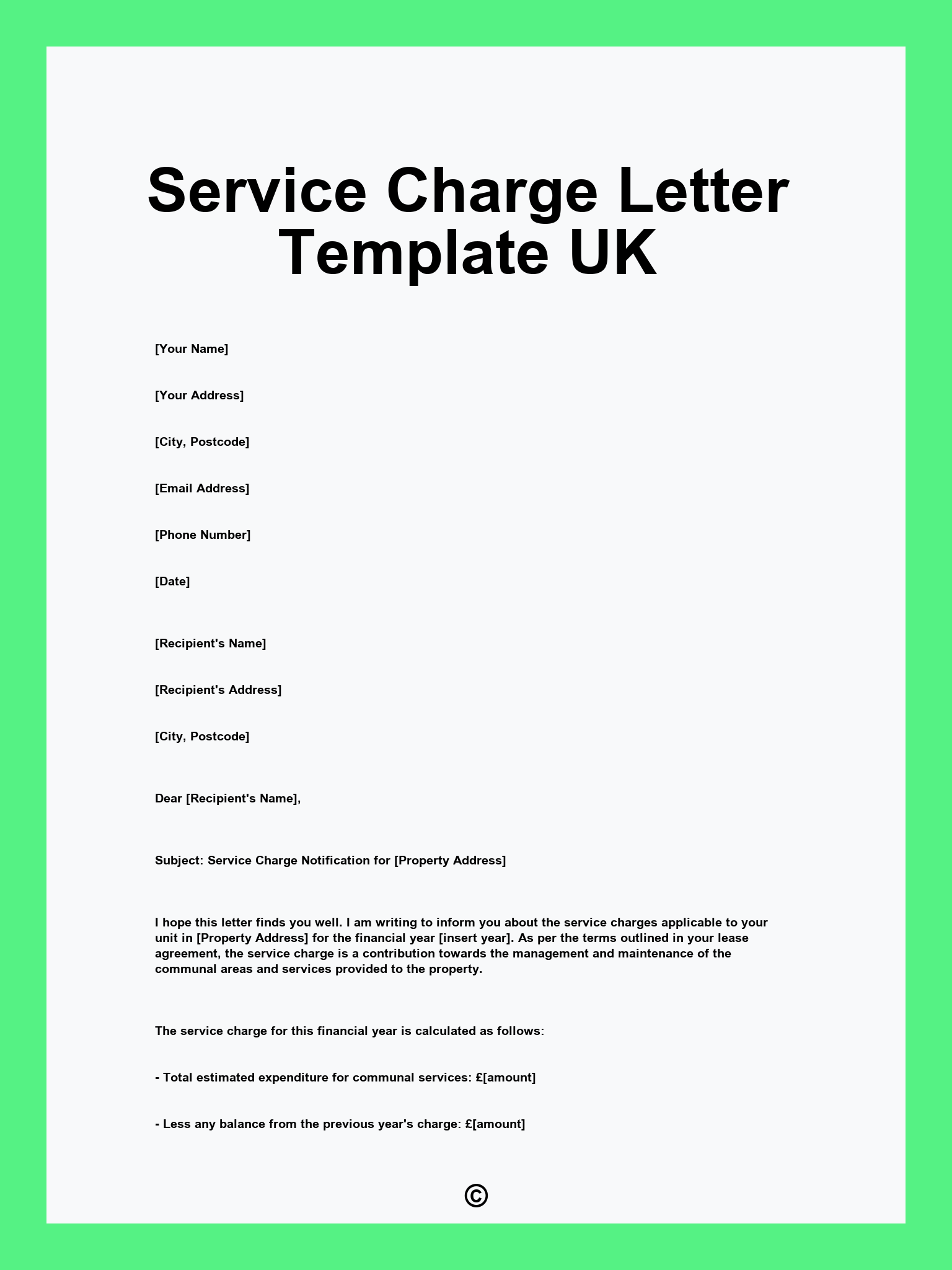 Service Charge Letter Template UK
