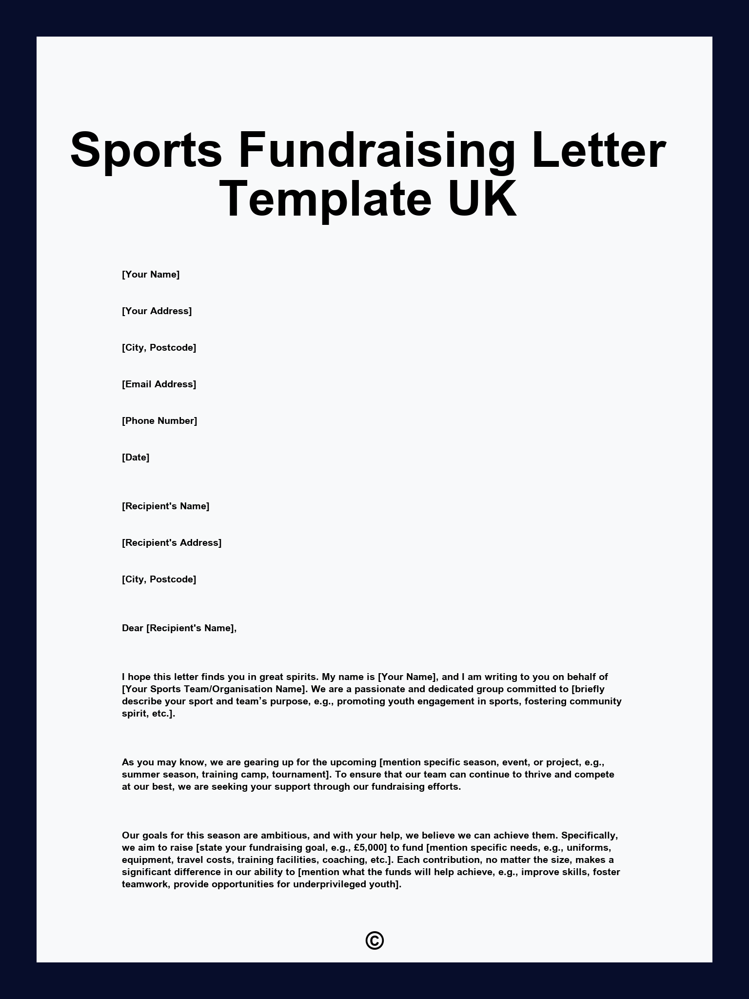 Sports Fundraising Letter Template UK