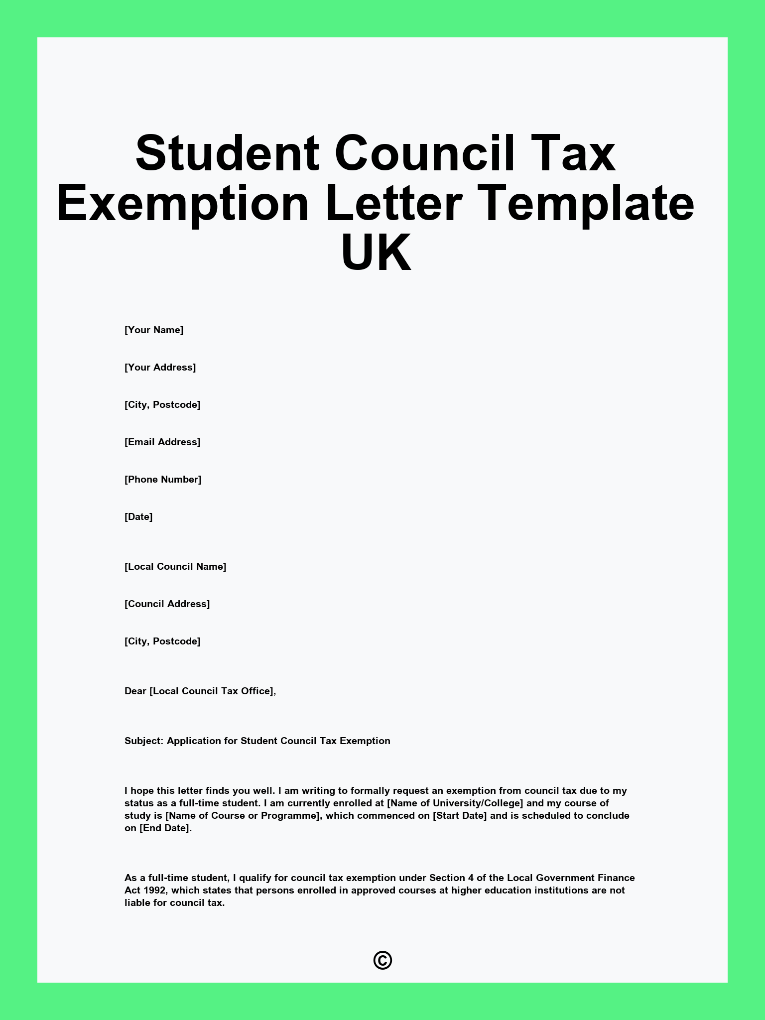 Student Council Tax Exemption Letter Template UK