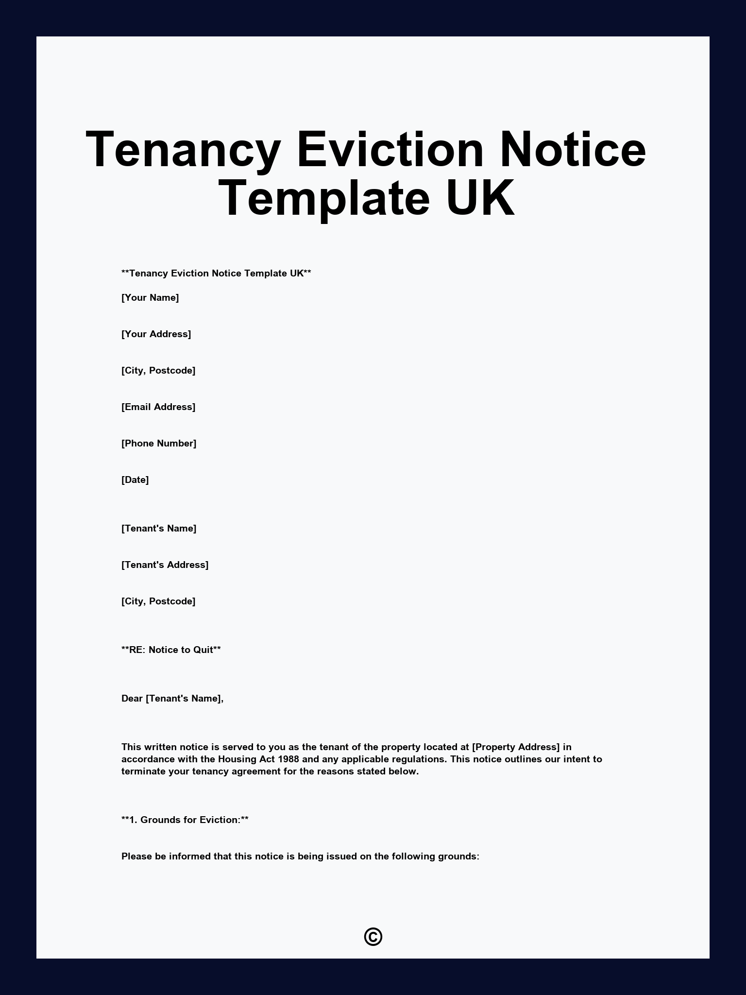 Tenancy Eviction Notice Template UK