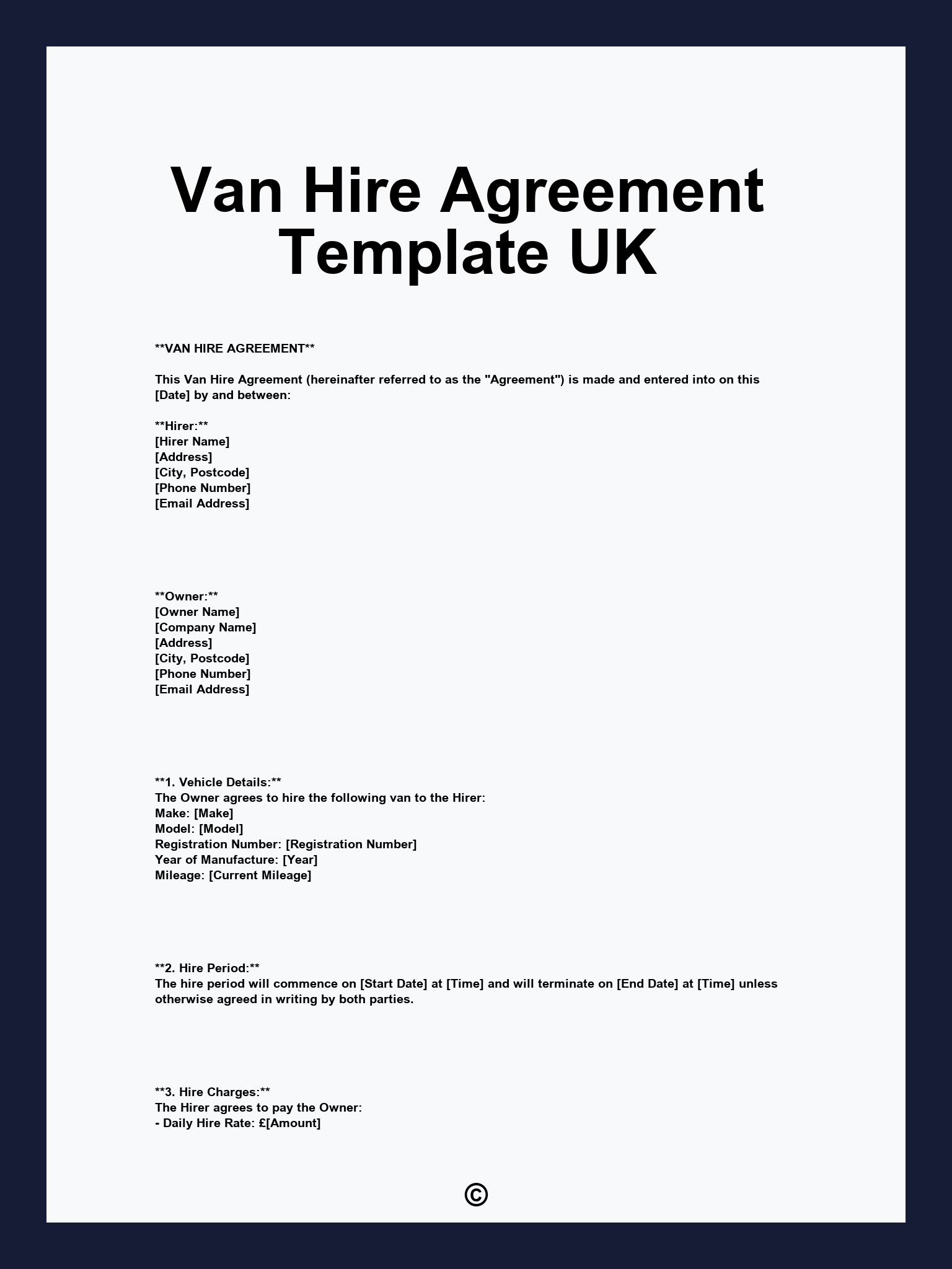 Van Hire Agreement Template UK