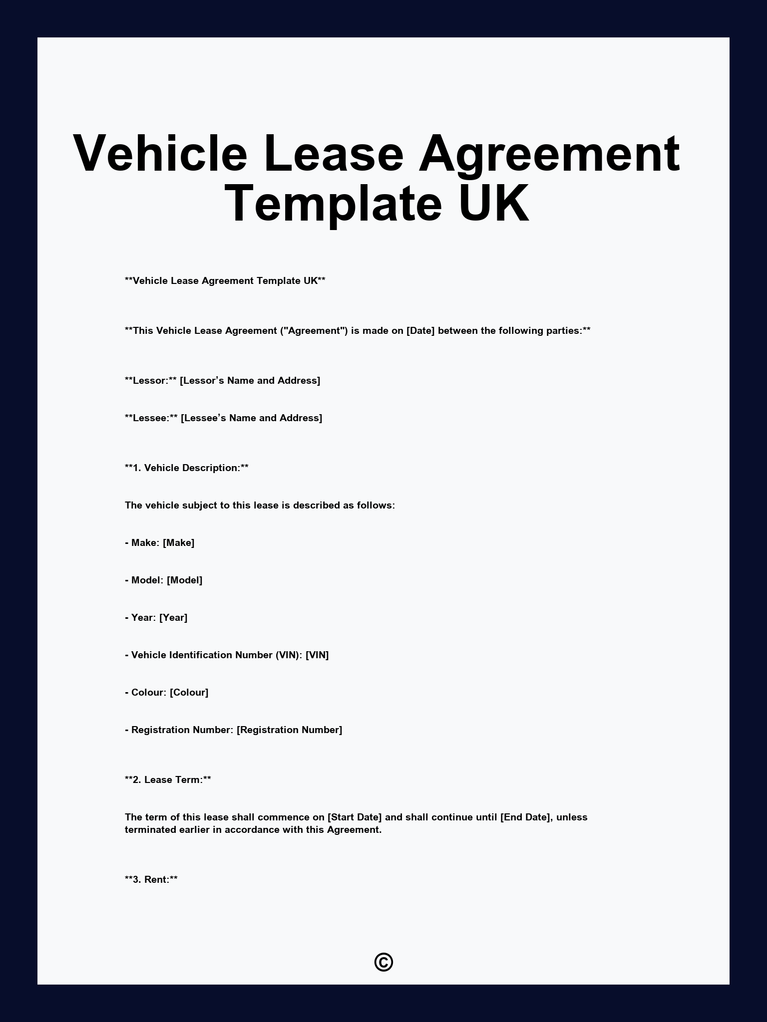 Vehicle Lease Agreement Template UK