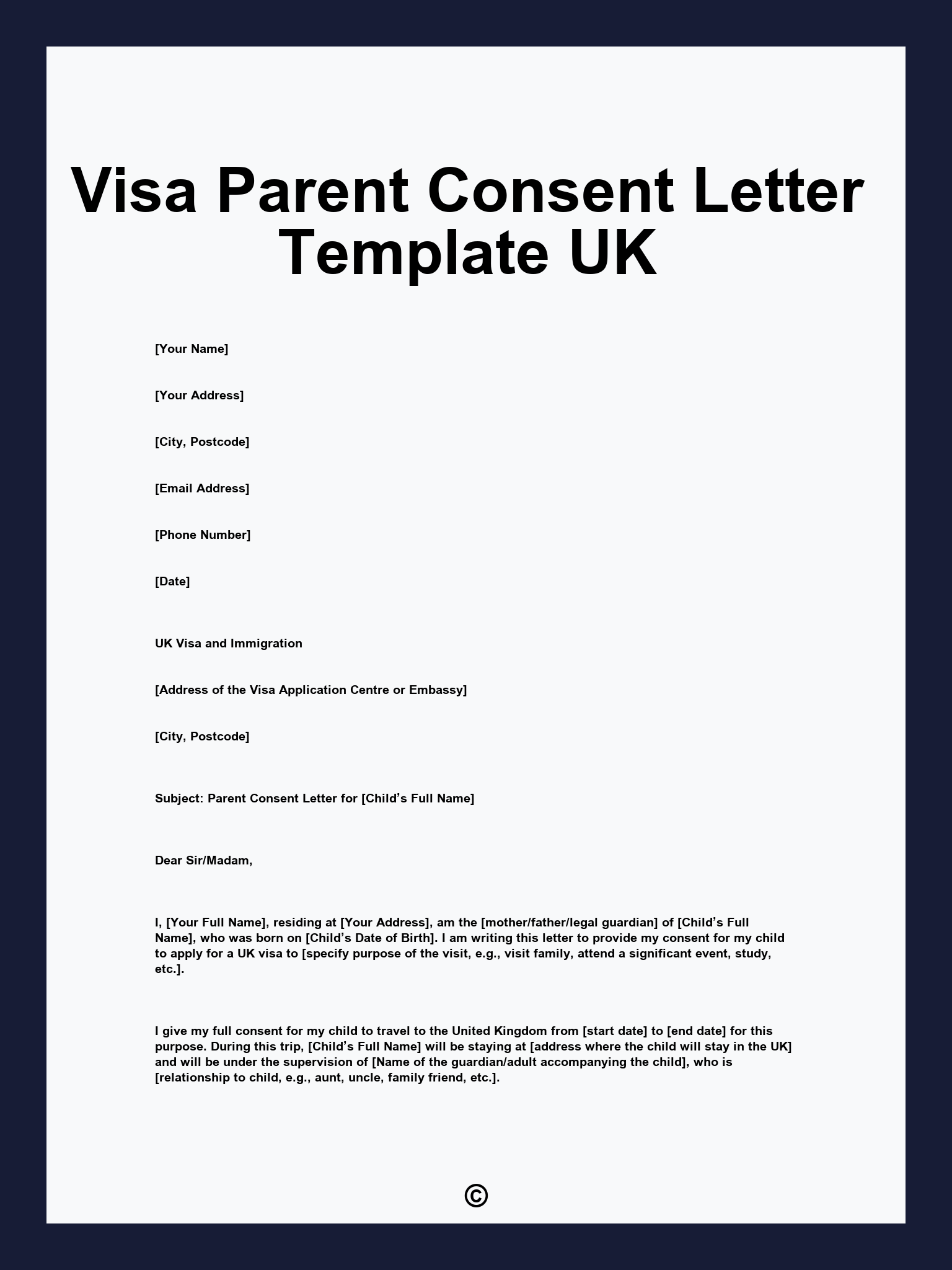 Visa Parent Consent Letter Template UK