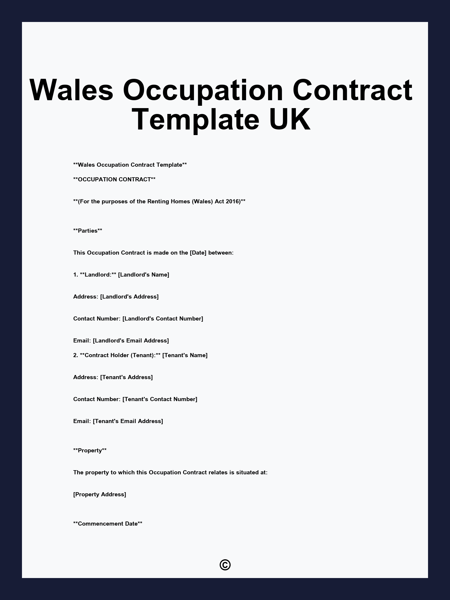 Wales Occupation Contract Template UK